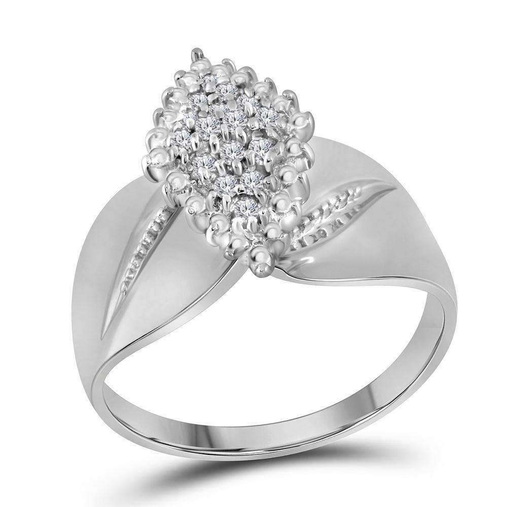 14kt White Gold Women's Round Diamond Oval Marquise-shape Cluster Ring 1/8 Cttw - FREE Shipping 