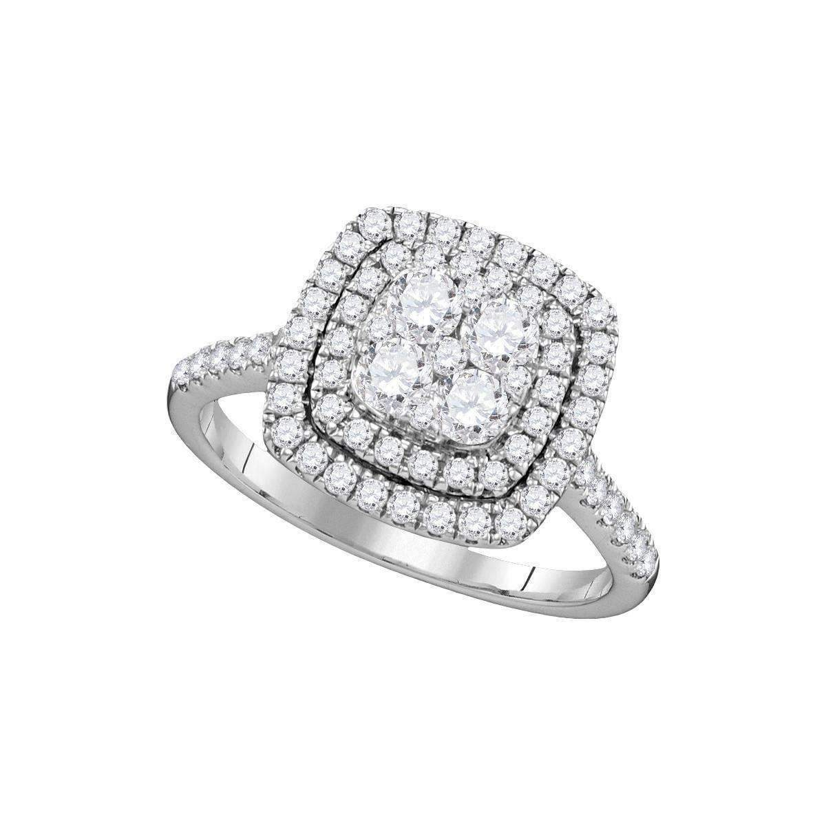 14kt White Gold Women's Round Diamond Square Double Halo Cluster Ring 1.00 Cttw - FREE Shipping 