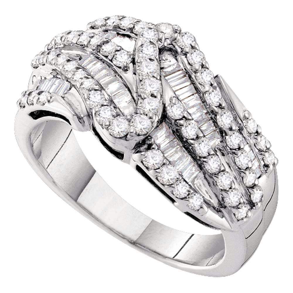 14kt White Gold Women's Round Pave-set Diamond Striped Fashion Band Ring 1.00 Cttw - FREE Shippi