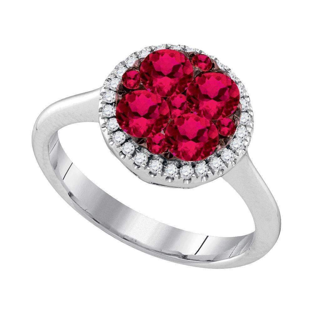 14kt White Gold Women's Round Ruby Cluster Diamond Halo Bridal Ring 1-1/8 Cttw - FREE Shipping (