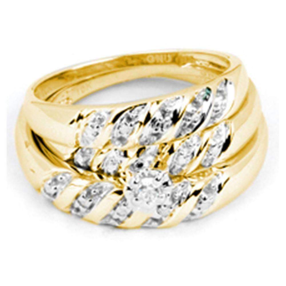 14kt Yellow Gold His & Hers Round Diamond Solitaire Matching Bridal Wedding Ring Band Set 1/12 C