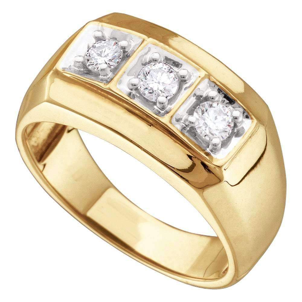 14kt Yellow Gold Men's Round Diamond 3-stone Fashion Band Ring 1/2 Cttw - FREE Shipping (US/CAN)