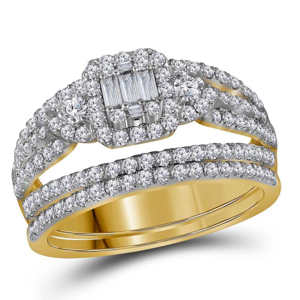 14kt Yellow Gold Women's Baguette Diamond Bridal or Engagement Ring Band Set 1.00 Cttw