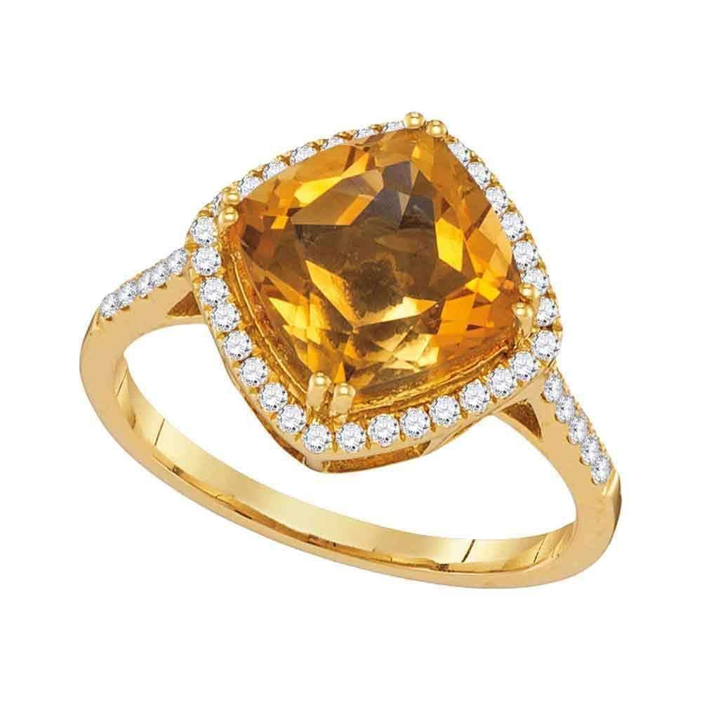 14kt Yellow Gold Women's Diagonal Cushion Citrine Solitaire Diamond Ring 2-3/4 Cttw - FREE Shipp