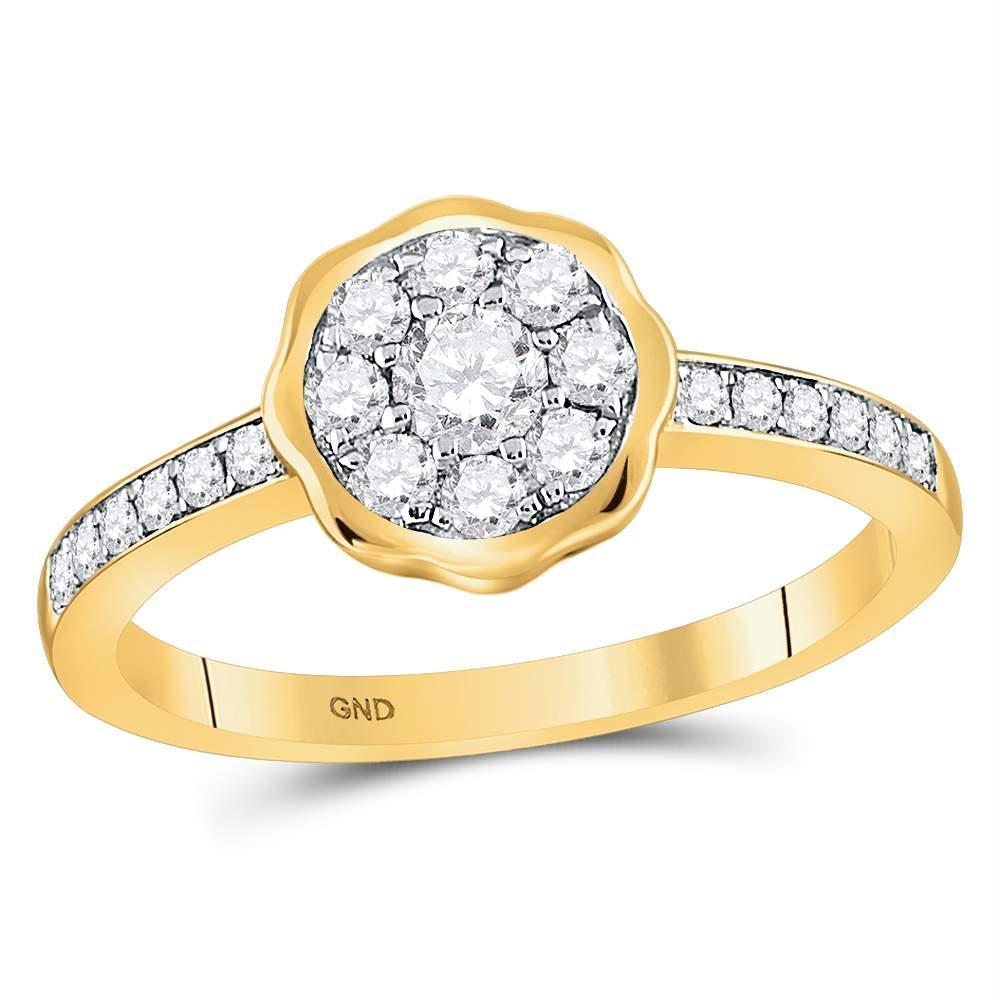 14kt Yellow Gold Women's Diamond Flower Cluster Ring