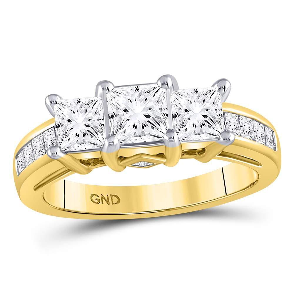 14kt Yellow Gold Women's Princess Diamond 3-stone Bridal or 