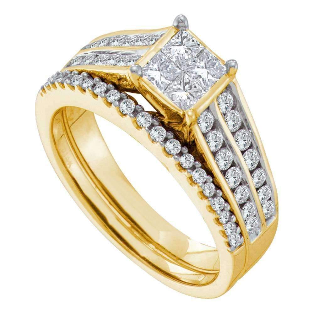 14kt Yellow Gold Women's Princess Diamond Bridal Wedding Engagement Ring Band Set 1.00 Cttw - FR