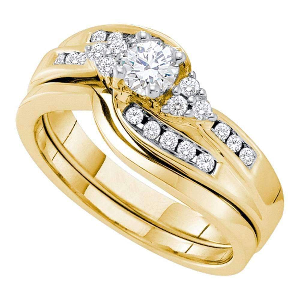 14kt Yellow Gold Women's Round Diamond Bridal Wedding Engagement Ring Band Set 1/2 Cttw - FREE S