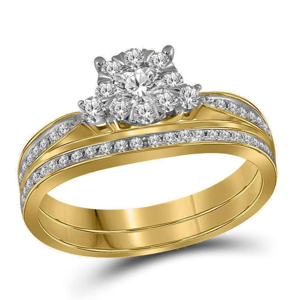 14kt Yellow Gold Women's Round Diamond Bridal Wedding Engagement Ring Band Set 5/8 Cttw - FREE S