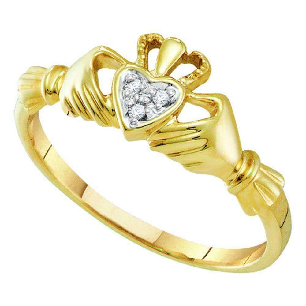 14kt Yellow Gold Women's Round Diamond Claddagh Heart Ring .01 Cttw - FREE Shipping (US/CAN)