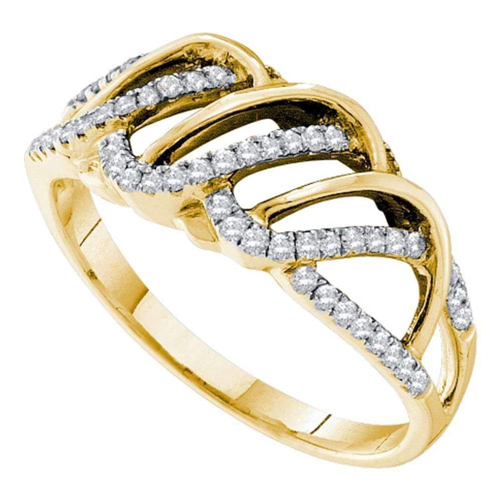 14kt Yellow Gold Women's Round Diamond Openwork Stripe Band Ring 1/4 Cttw - FREE Shipping (US/CA