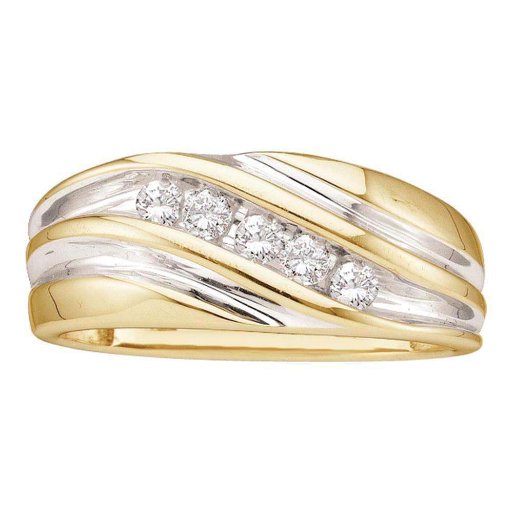 14kt Yellow Two-tone Gold Men's Round Diamond Wedding Anniversary Band Ring 1/4 Cttw - FREE Ship