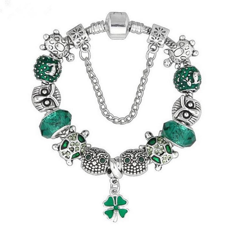 Fashion Enameled Alloy Beads DIY Clover Charm Bracelet