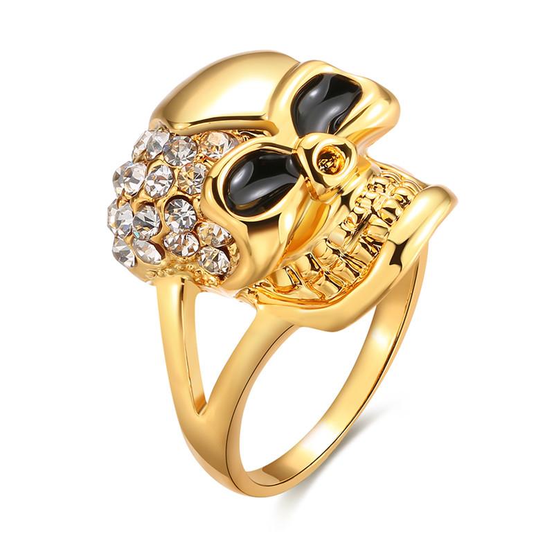 Gold Plated Jewelry Punk Style Skeleton Shape Rhinestone Men's Ring