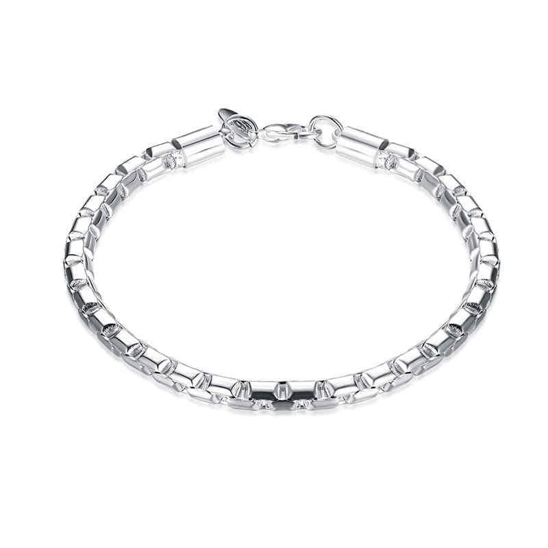 Simple Unisex Round Lattice Chain Silver Plated Copper Bracelet