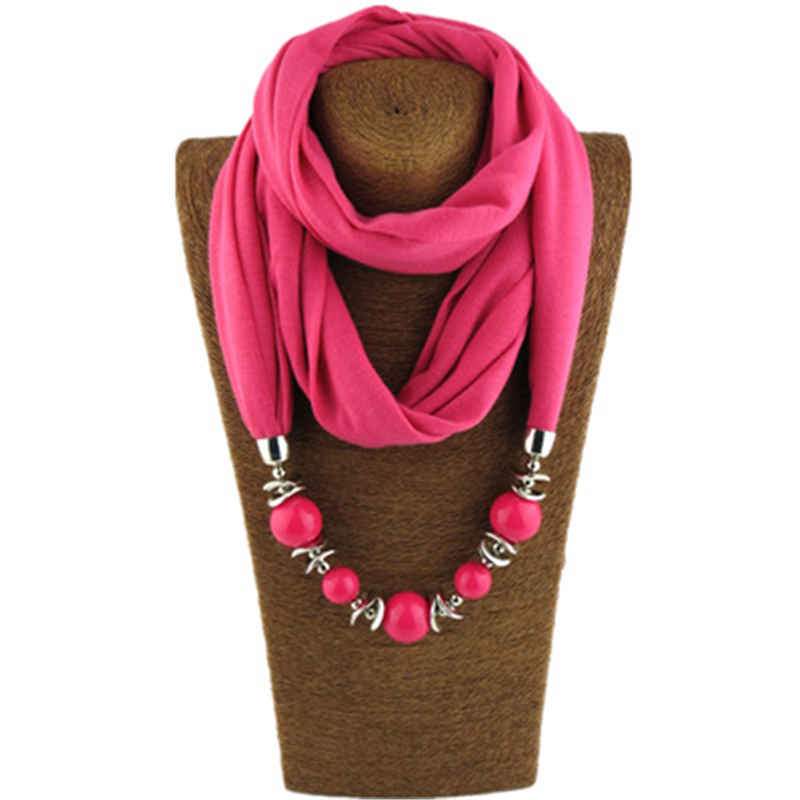 Female Stylish Ethnic Resin Beads Decoration Pendant Polyester Scarf Necklace