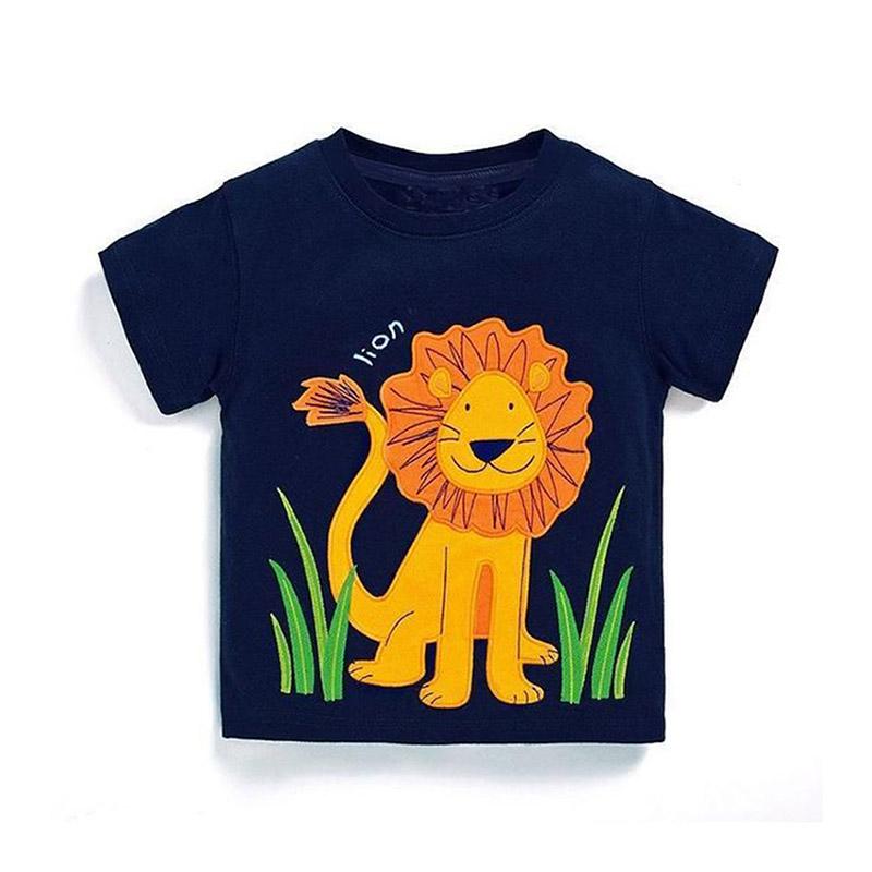 New Arrived Boys Round Neck Soft Lion Embroidery Graphic T-Shirts Slim