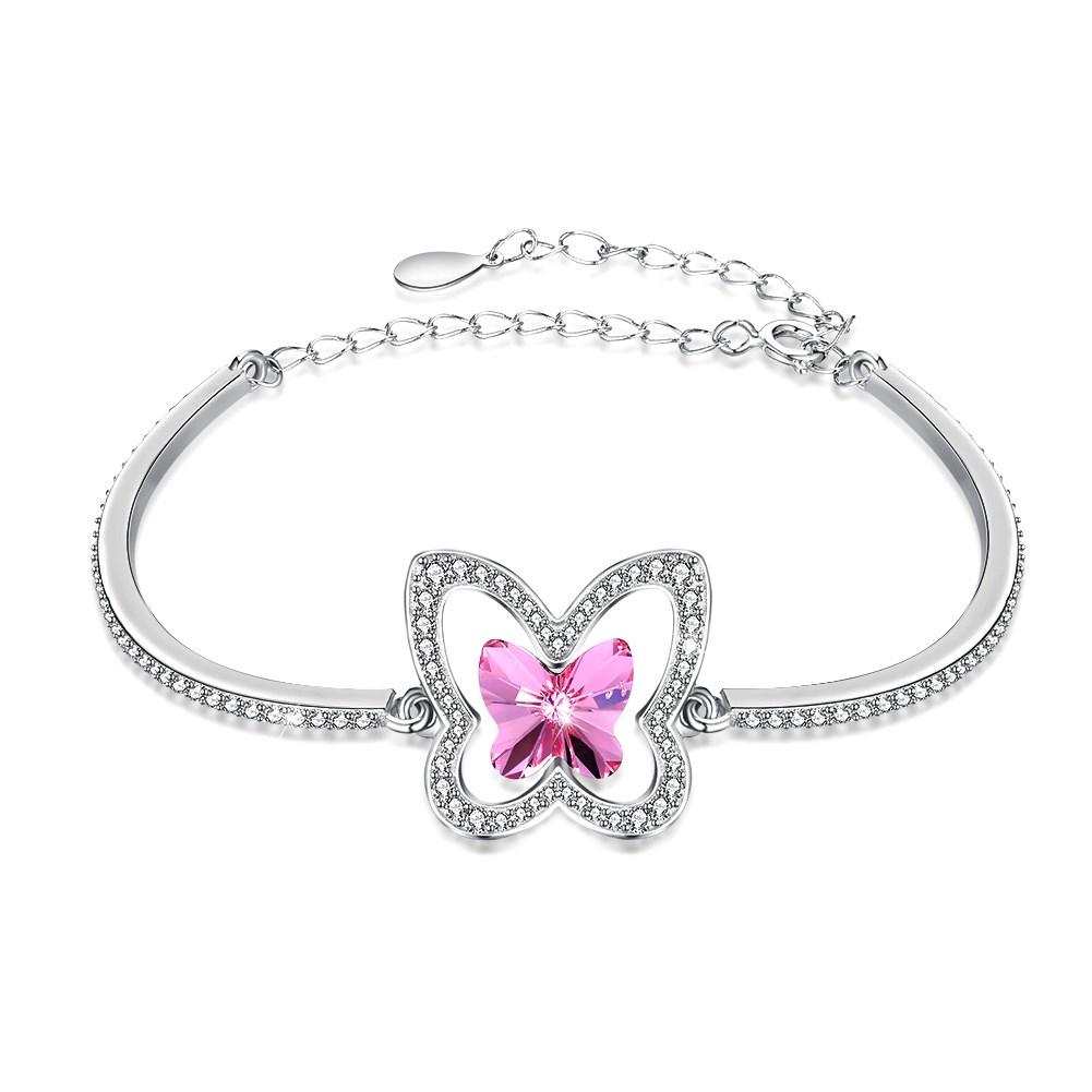 Good Grade Hot Sale Cute Shiny Butterfly Zircon Crystal S925 Silver Swarovski Element Bracelet