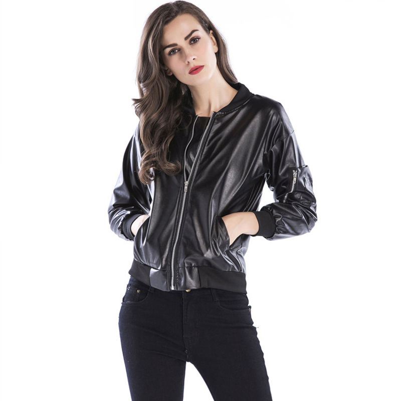 New Arrival Punk Women Zipper Coat PU Leather Biker Jacket