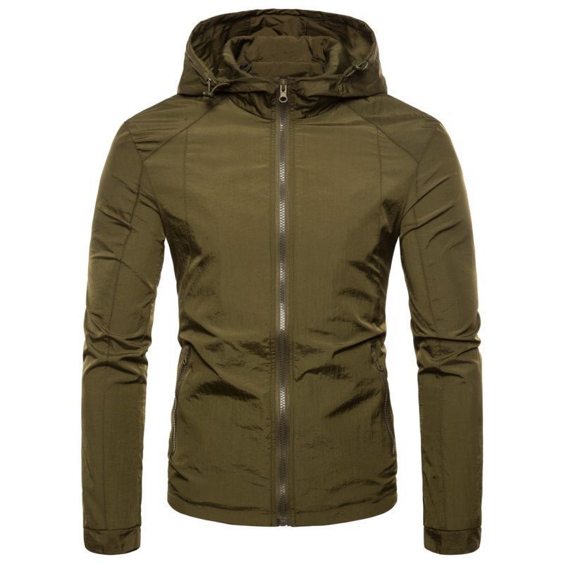 Men Solid Color Hooded Jacket