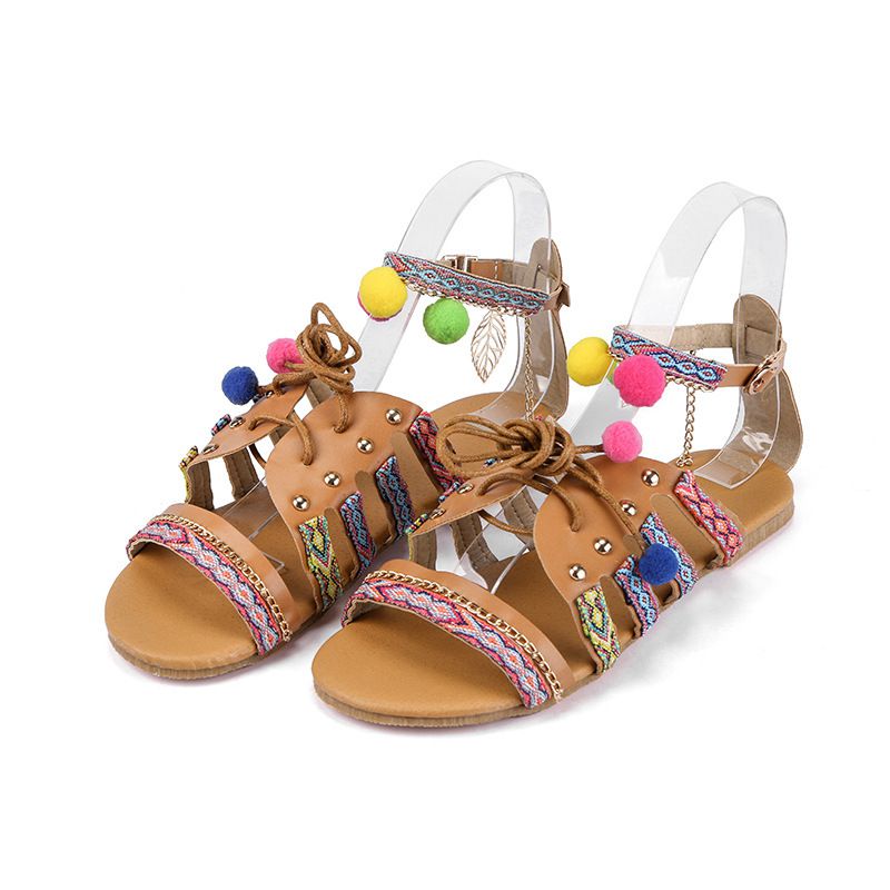 Boho Girl Multicolor Woven Design Wrapped Flat Sandals Shoes