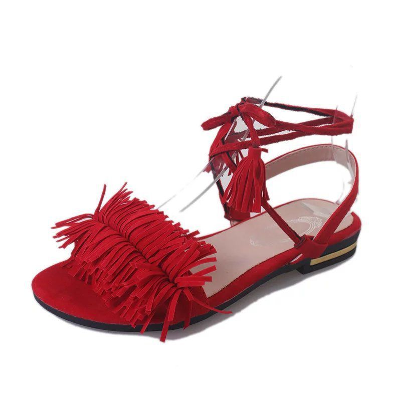 Fashion Ethnic Tassel Design Women Lace-up Summer Sandals Shoes