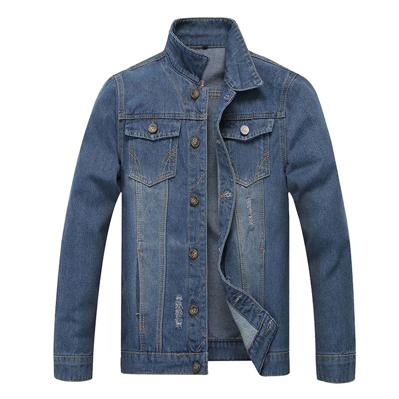 Fashion Men Cotton Plain Slim Fit Denim Jacket