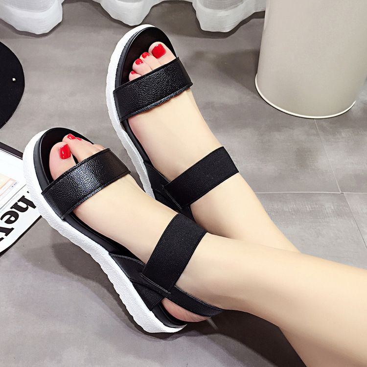 High Quality PU Two Band Buckle Heel Sandals Shoes