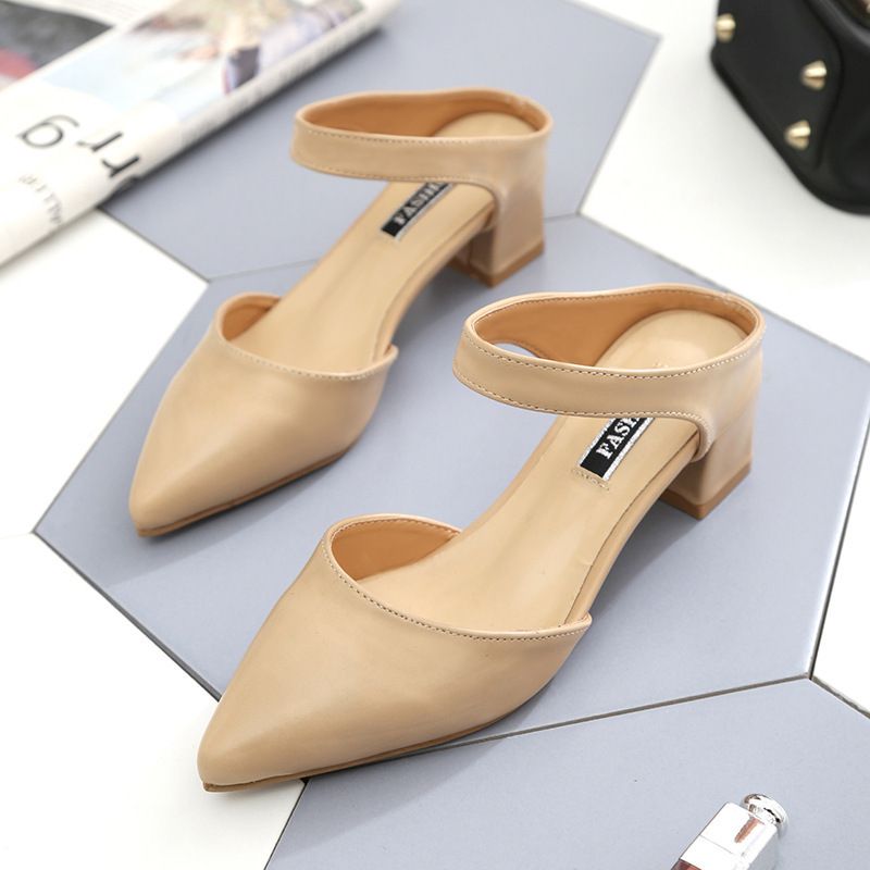 Fashion PU Upper Pointed Toe Thick Heel Sandals Shoes