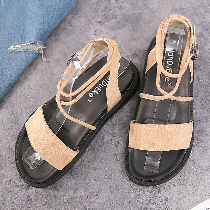 Fashion Suede Upper Design Crossed Buckle Strap Sandals Shoes