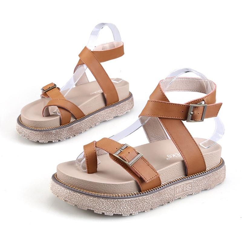 Women Fashion British Style Buckle Ankle Strap Platform Sandals Shoes