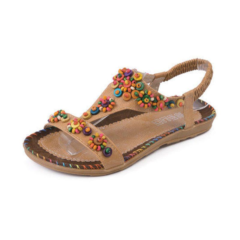 Bohemian Style Multicolor Beaded Decor Antiskid Sandals Shoes