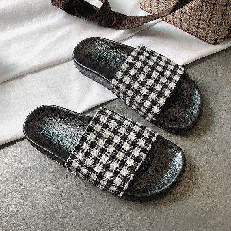 Fashion Classic Plaid Pattern Women Outdoor Flat Slippers Shoes