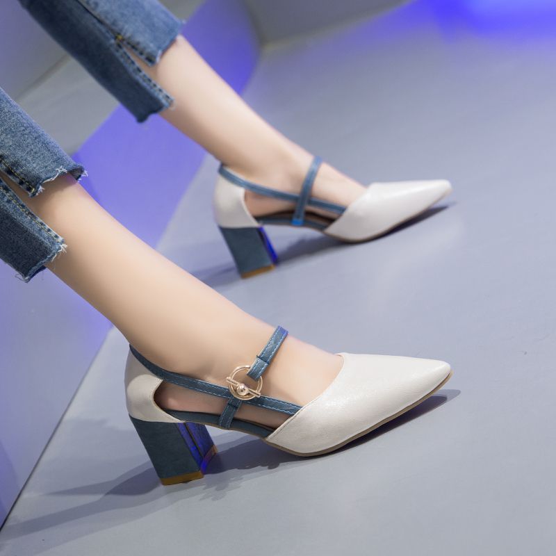 Elegant Women Pointed-toe Buckle Ankle Strap Cover Heels Sandals