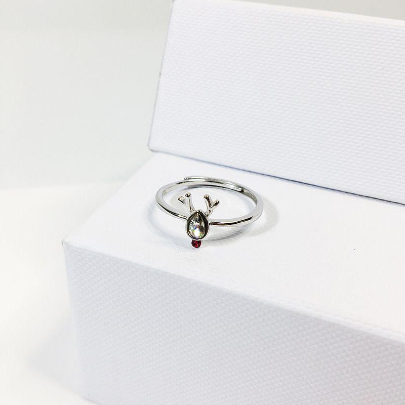 Cute Christmas Reindeer Shaped Women Exquisite Silver Ring