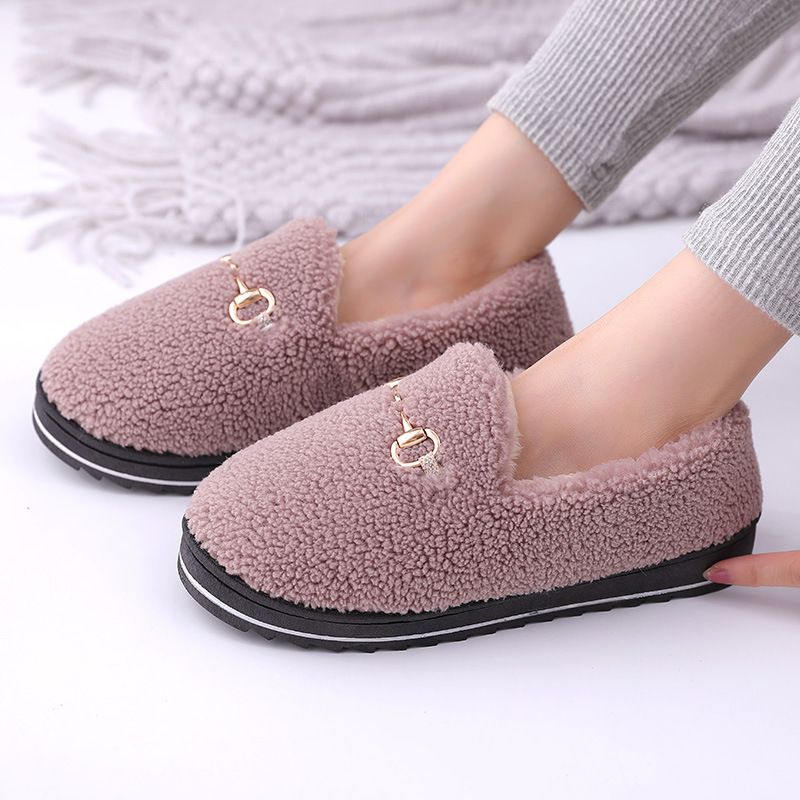 Fashion Metal Decor Design Women Autumn Winter Cover Heel Cotton