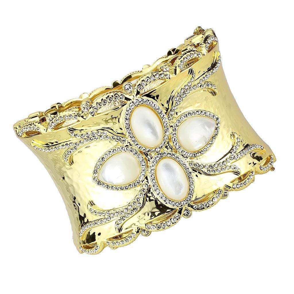 Gold Bangle Bracelet LO4285 Gold Brass Bangle with Synthetic in White