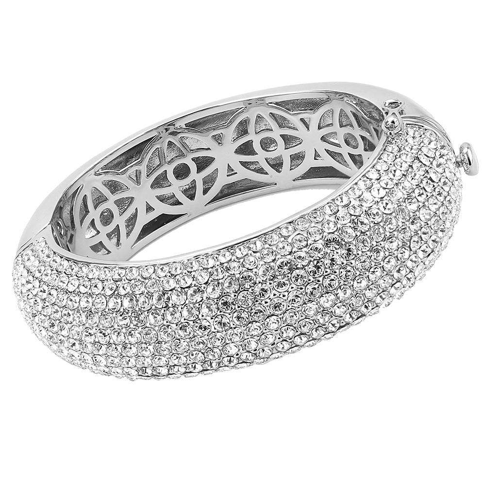 Pandora Bangle Bracelet LO4302 Rhodium Brass Bangle with Top Gra