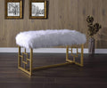 Benches Bedroom Bench - 18" X 38" X 21" White Faux Fur Gold Metal Upholstered (Seat) Bench HomeRoots