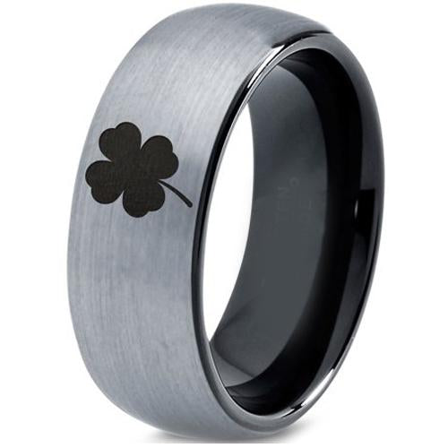 Silver Ring For Men Black Silver White Tungsten Carbide Clover Dome Ring