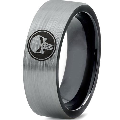 Silver Engagement Rings Black Silver White Tungsten Carbide Marvel Punisher Flat Ring