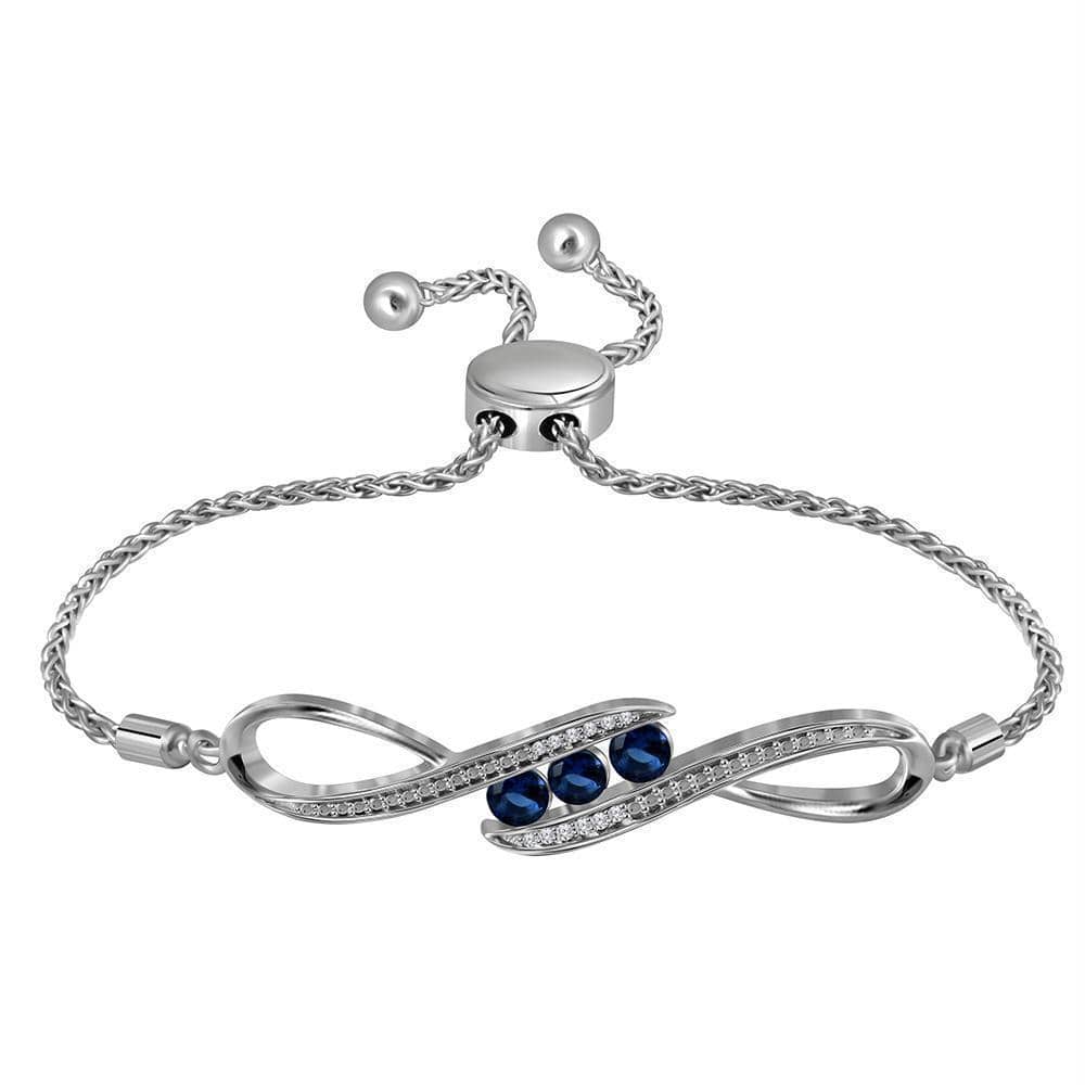 Sterling Silver Womens Round Lab-Created Blue Sapphire Bolo Bracelet 1-2 Cttw