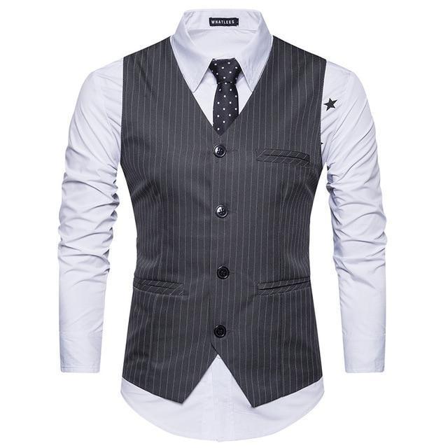 Classic Sleeveless Waistcoat For Men - New Striped Suit Vest - Slim Fi