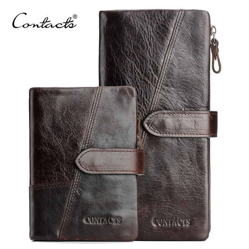 CONTACT'S Genuine Crazy Horse Cowhide Leather Men Wallets Fa