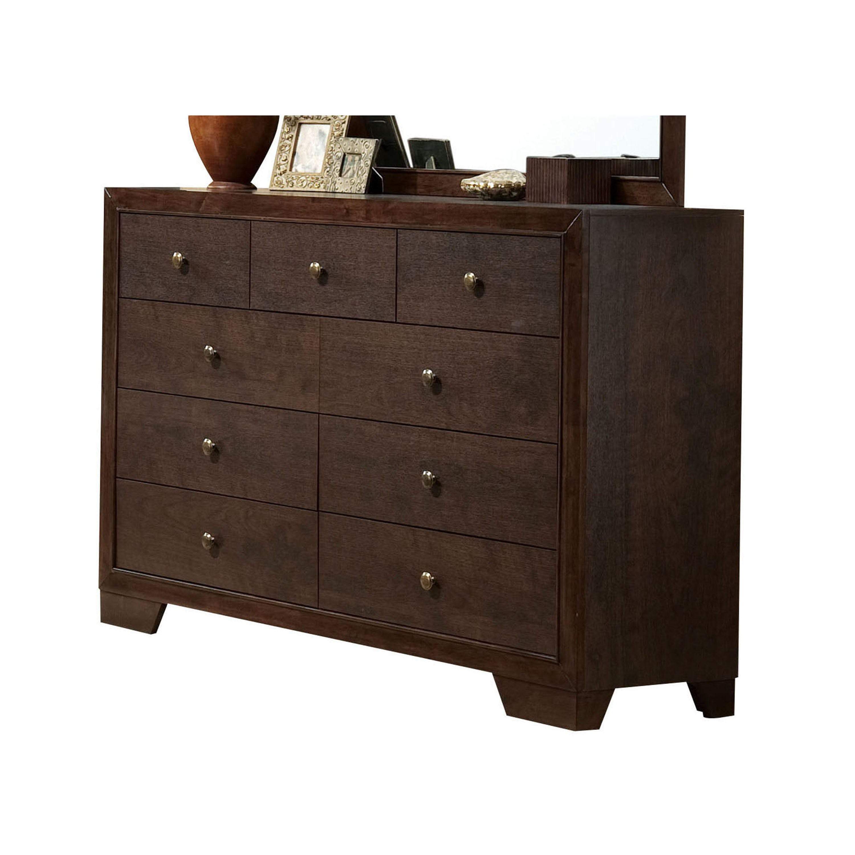 Contemporary Style Wooden Dresser With 9 Drawers Espresso Brown