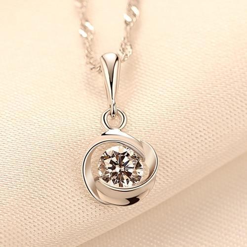 CZCITY Chain Pendant Necklace Classic Rose Flower Cubic Zirconia 925 Sterling Silver Necklaces for W