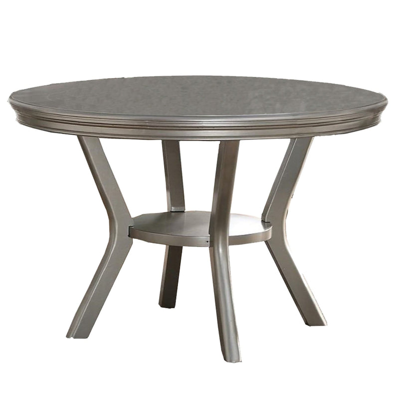 Dining Tables Rubber Wood Round Dining Table With Bottom Shelf Silver Benzara