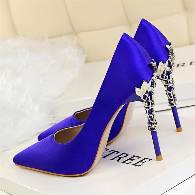 High Heels Women Silk Pointed Toe Fashion High Heels Shoes