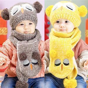 Girls / Boys Winter Warm  Knitted Cute Owl Hat And Scarf Set