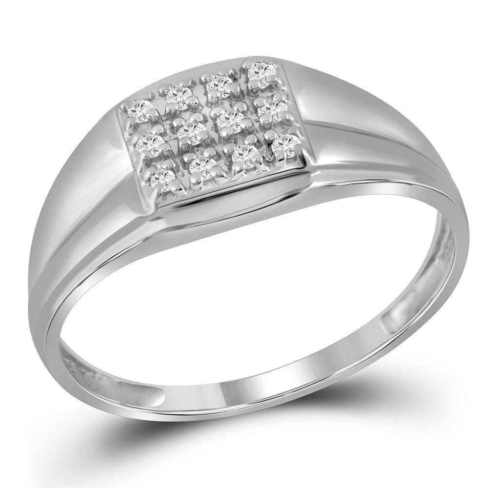 Sterling Silver Mens Round Diamond Square Cluster Ring 1-8 Cttw - FREE Shipping (US/CAN)